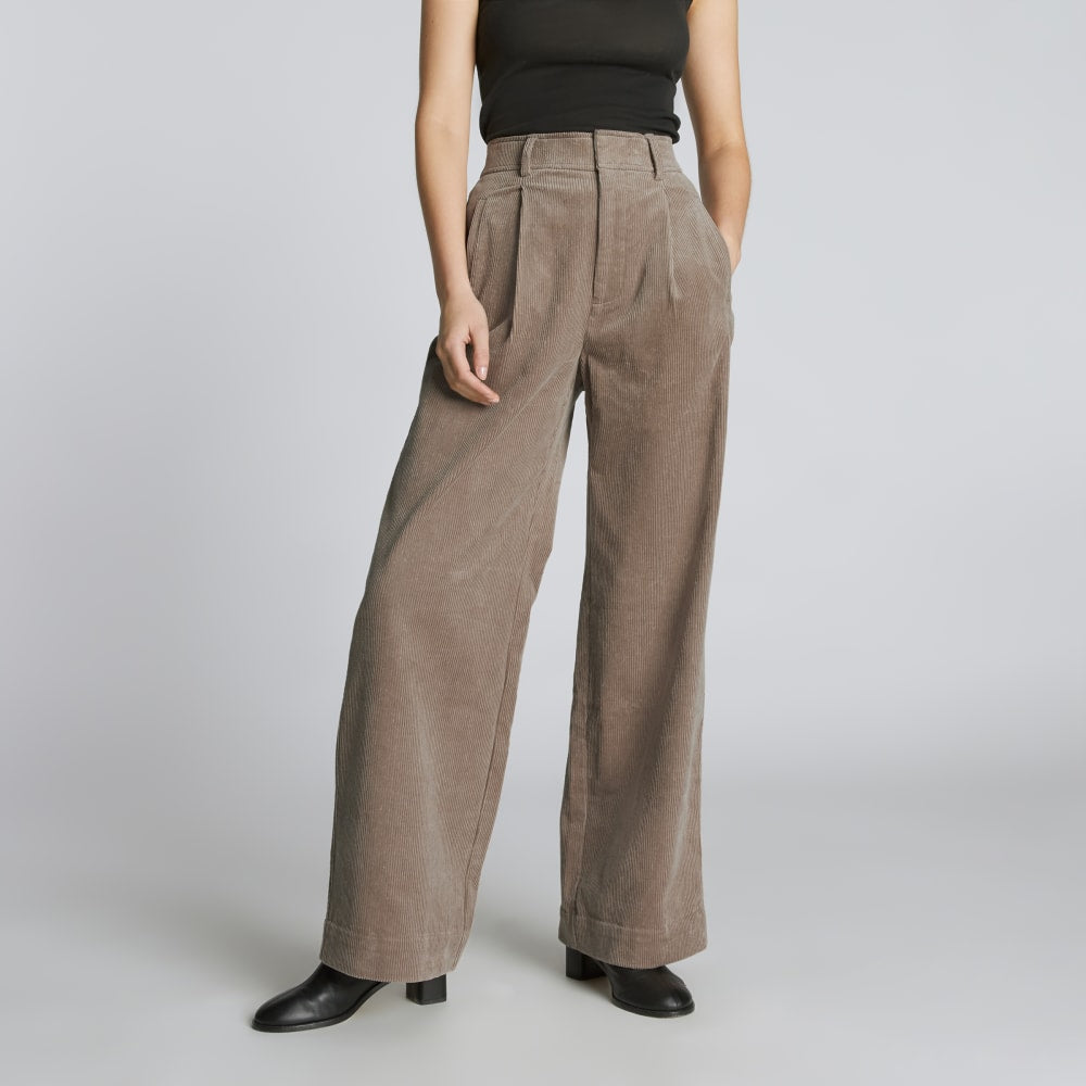 The Corduroy Way-High® Drape Pant in Taupe Grey — front view
