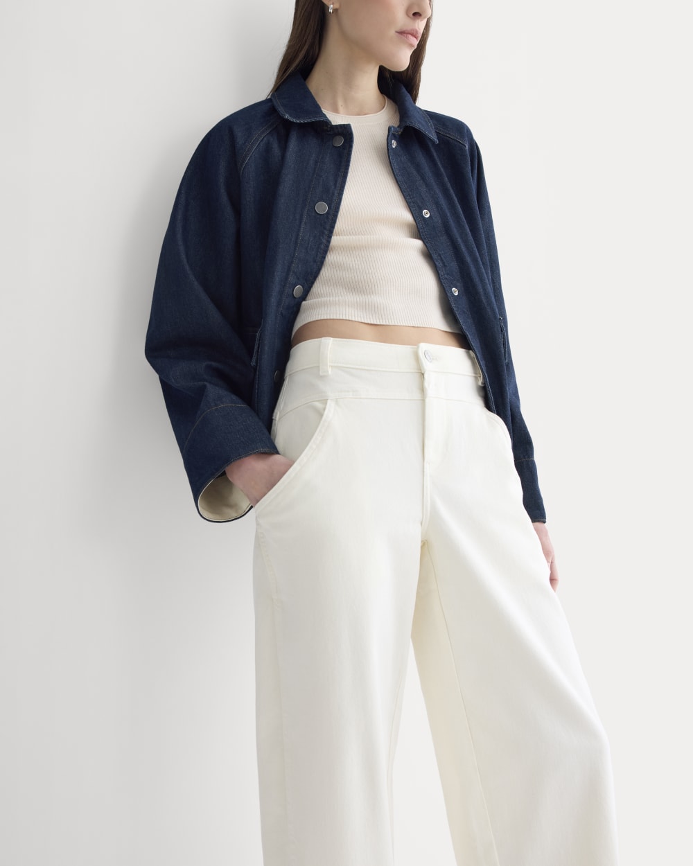 Double-Stitch Barrel Pant in Bone — detail view