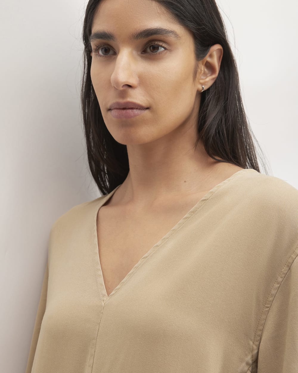 The TENCEL™ Puff-Sleeve Dress in Cornstalk — detail view