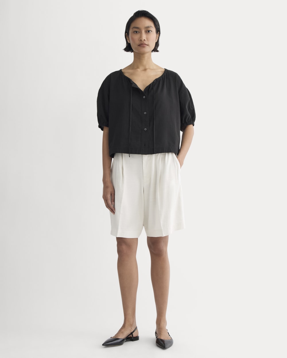 The Gauze Button-Up in Black — detail view