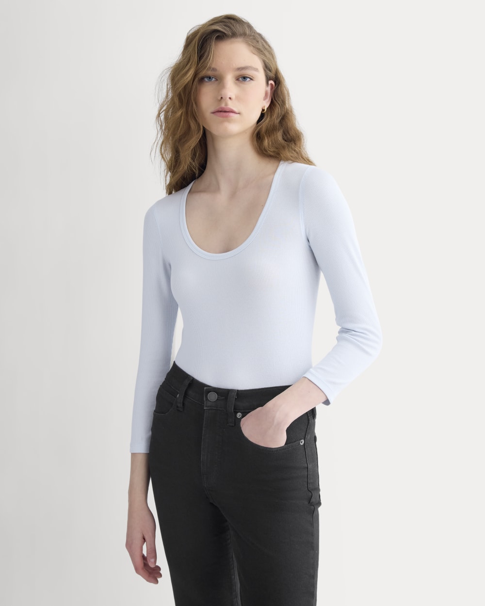Luxe Rib Deep U-Neck Top in Skywriting — front view