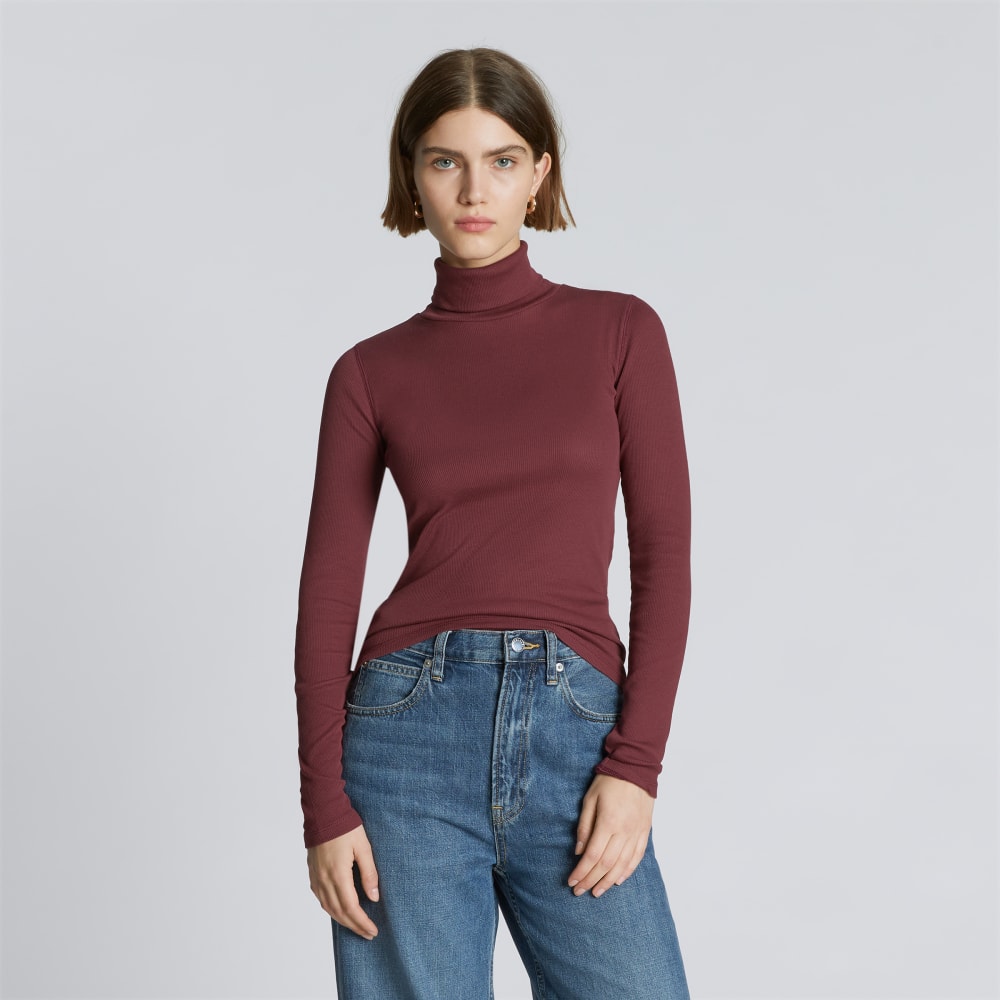 The Luxe Micro-Rib Turtleneck in Brandy — front view