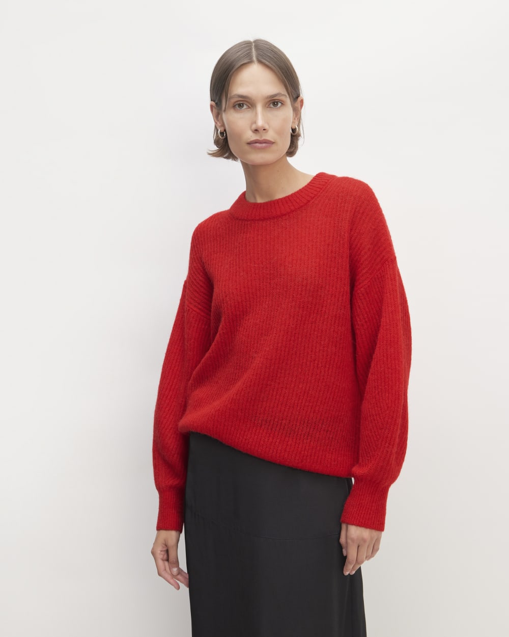 The Cocoon Crew in Alpaca in Classic Red — front view