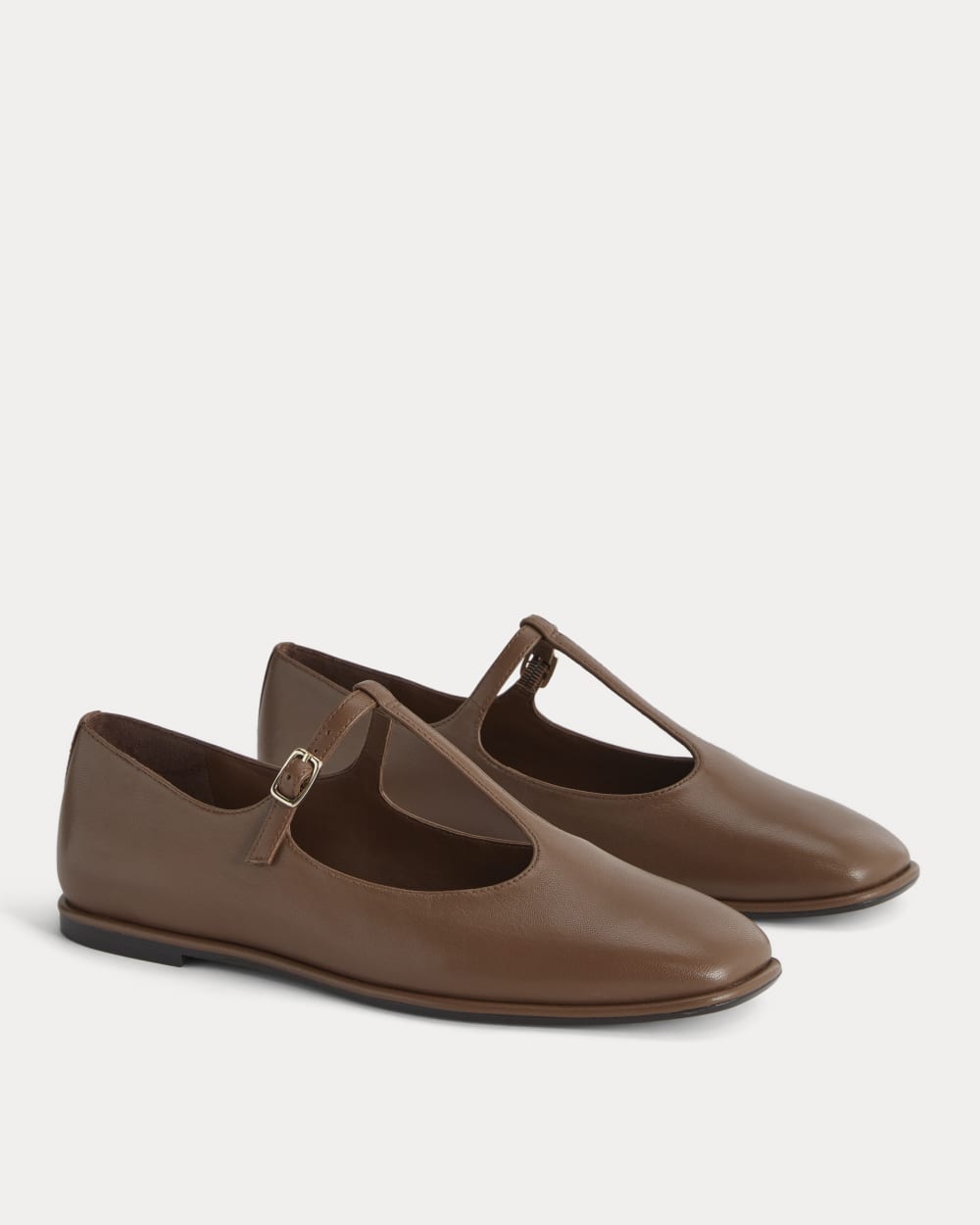 The Leather T-Strap Flat in Rum — alternate view