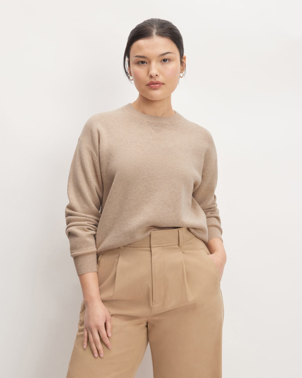 The Cotton-Merino Sweatshirt in Warm Oat Heather — front view