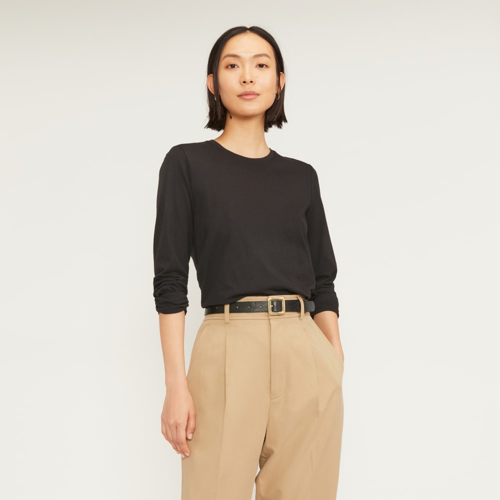 The Organic Cotton Long-Sleeve Crew in Black — front view