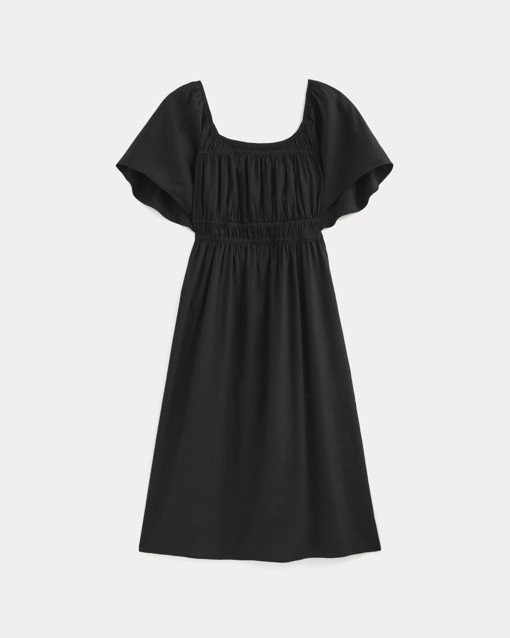 The Flutter-Sleeve Dress in Stretch Linen in Black — alternate view