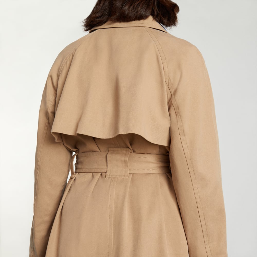 The Gathered Drape Trench in Ash Brown — detail view