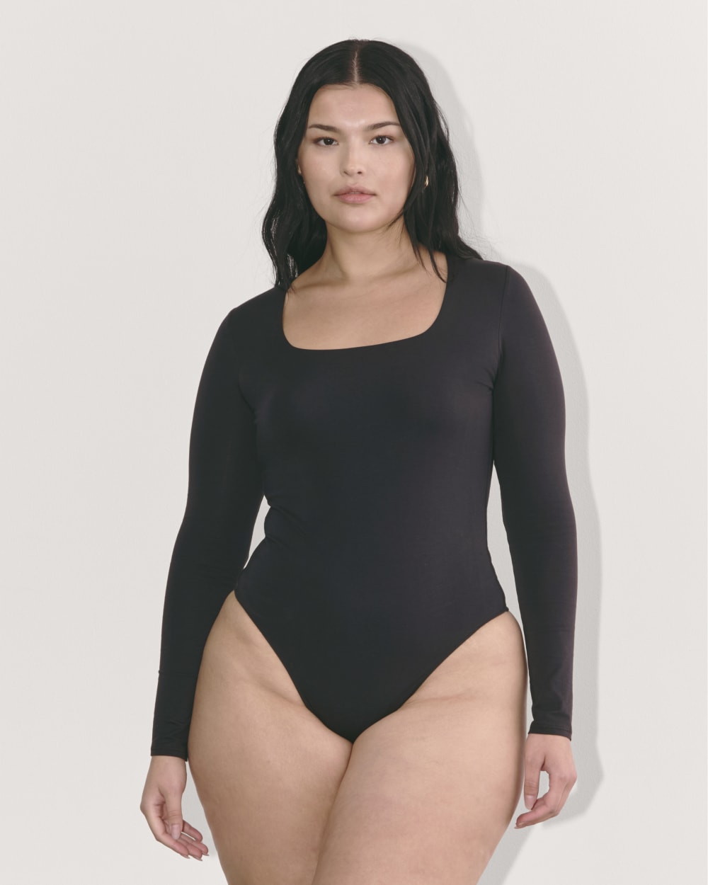 The Long-Sleeve Supima® Square-Neck Bodysuit in Black — detail view
