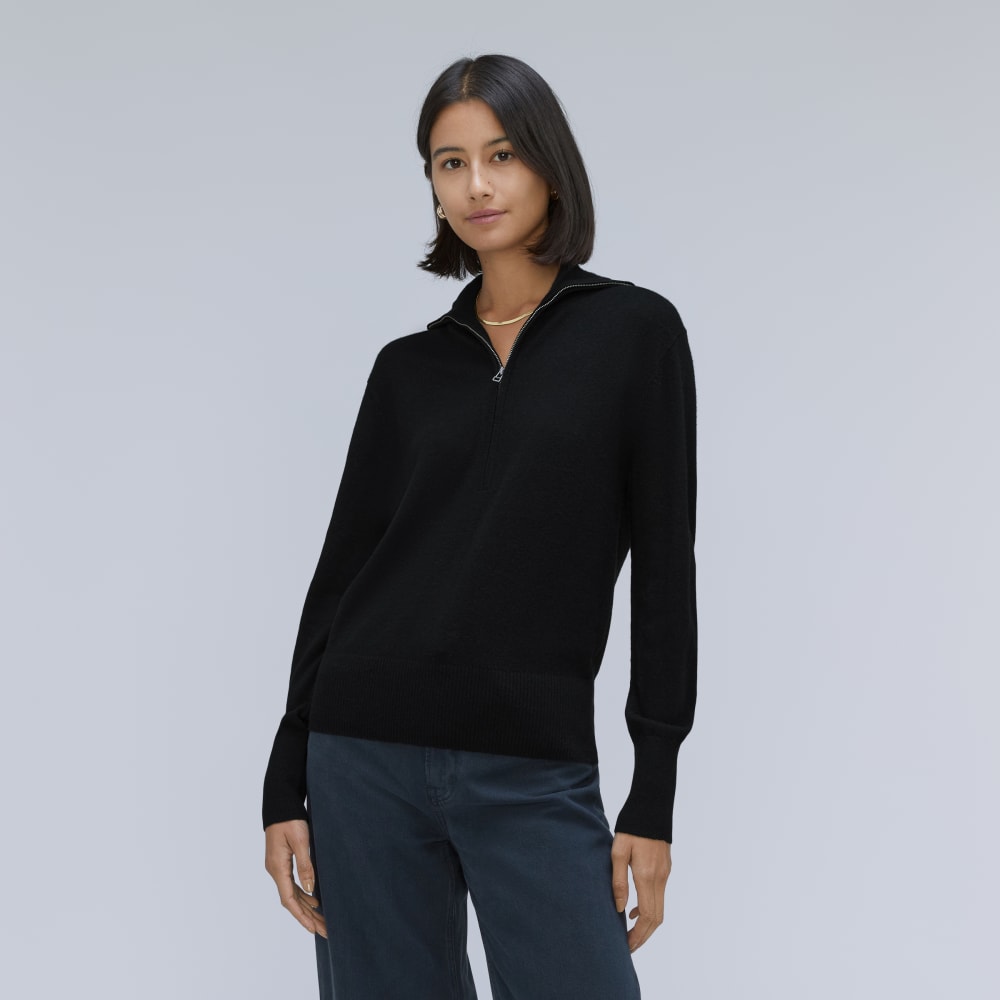 The Luxe Merino Half-Zip Sweater in Black — front view