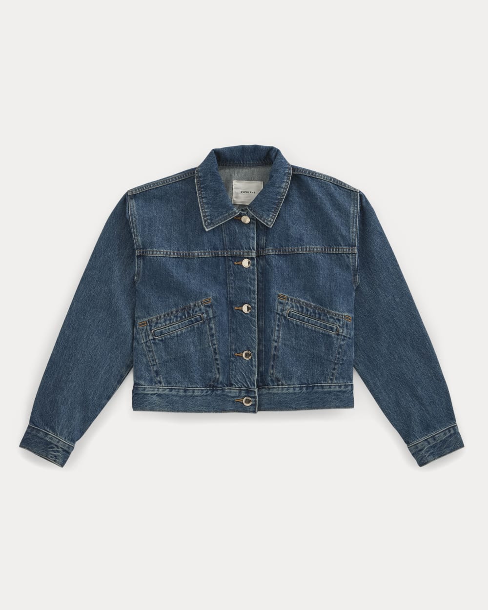 Cropped Trucker Jacket in Denim in Mid Indigo — alternate view