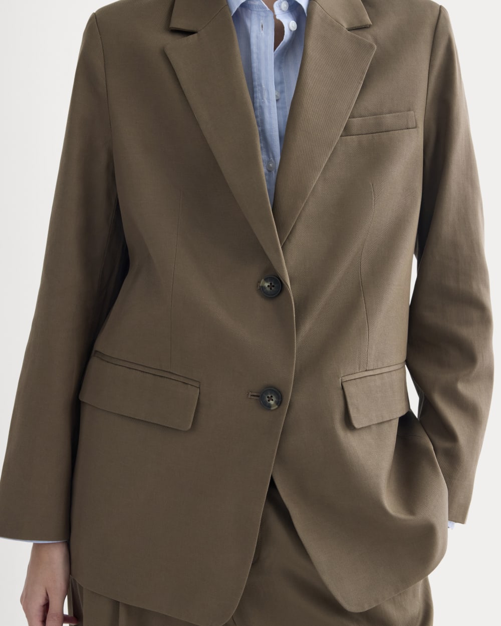 The Oversized Blazer in Buttersmooth in Deep Taupe — detail view