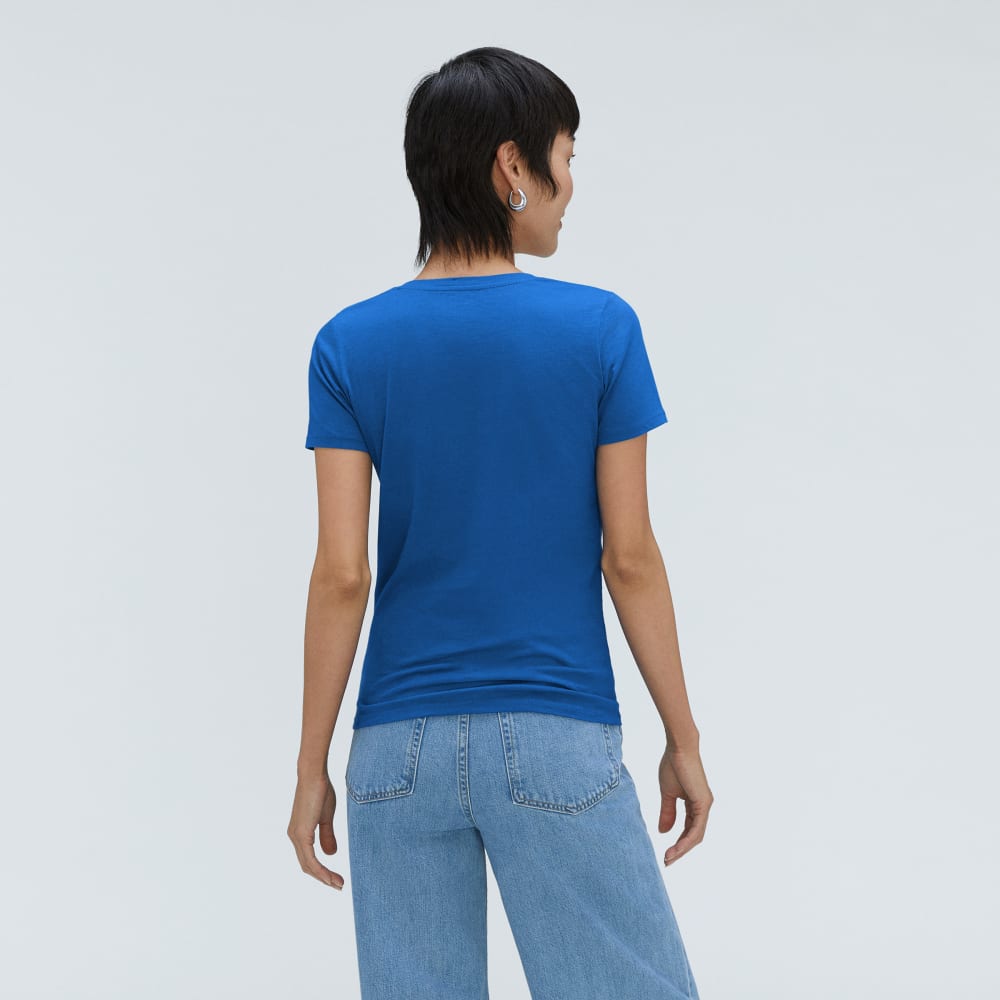 The Organic Cotton V-Neck in Lapis Blue — detail view