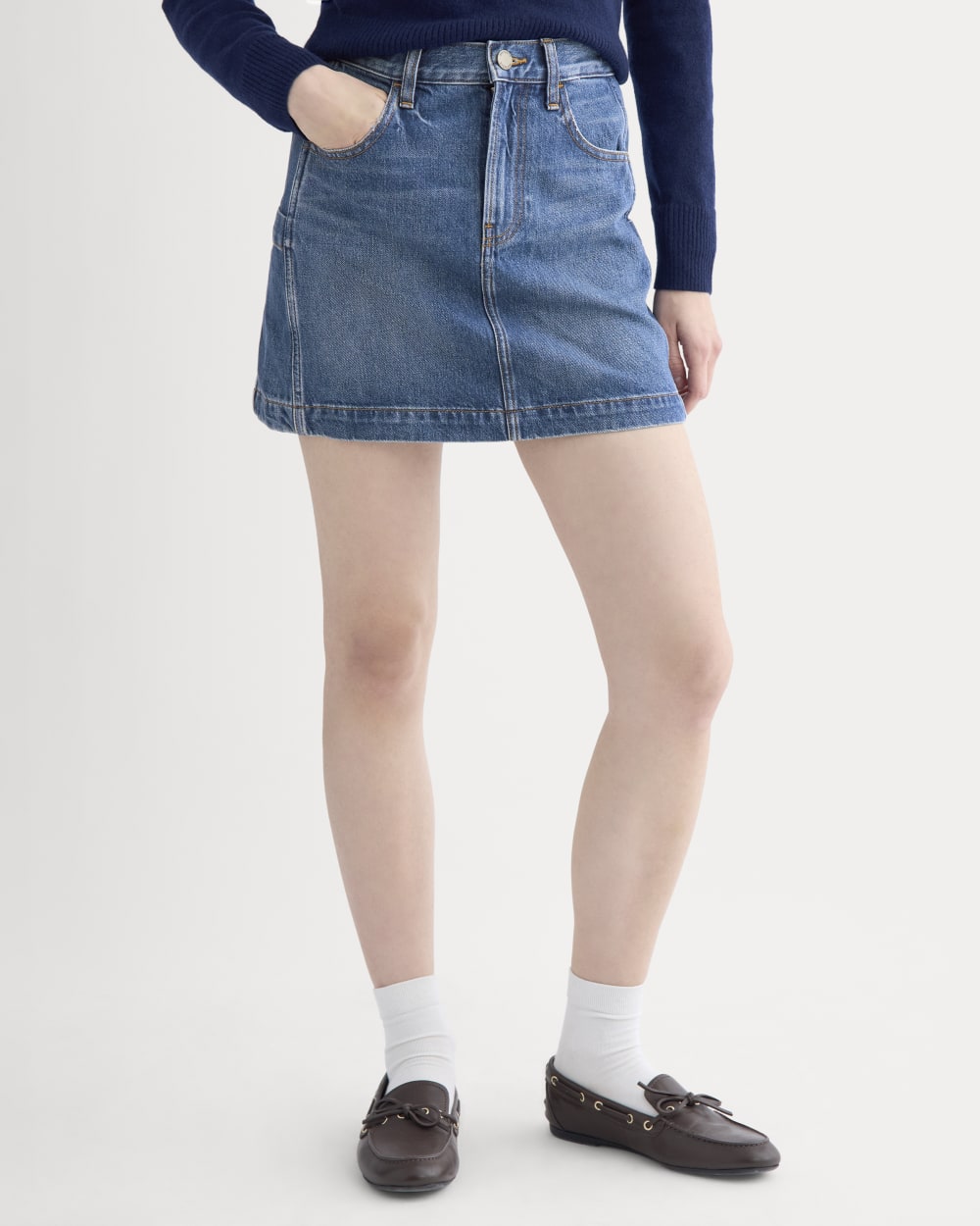 Denim Utility Mini Skirt in Dark Indigo — detail view
