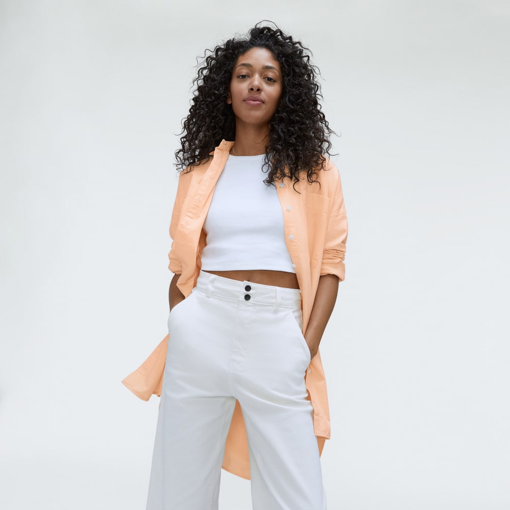 The Way Long Oxford Shirt in Apricot — detail view