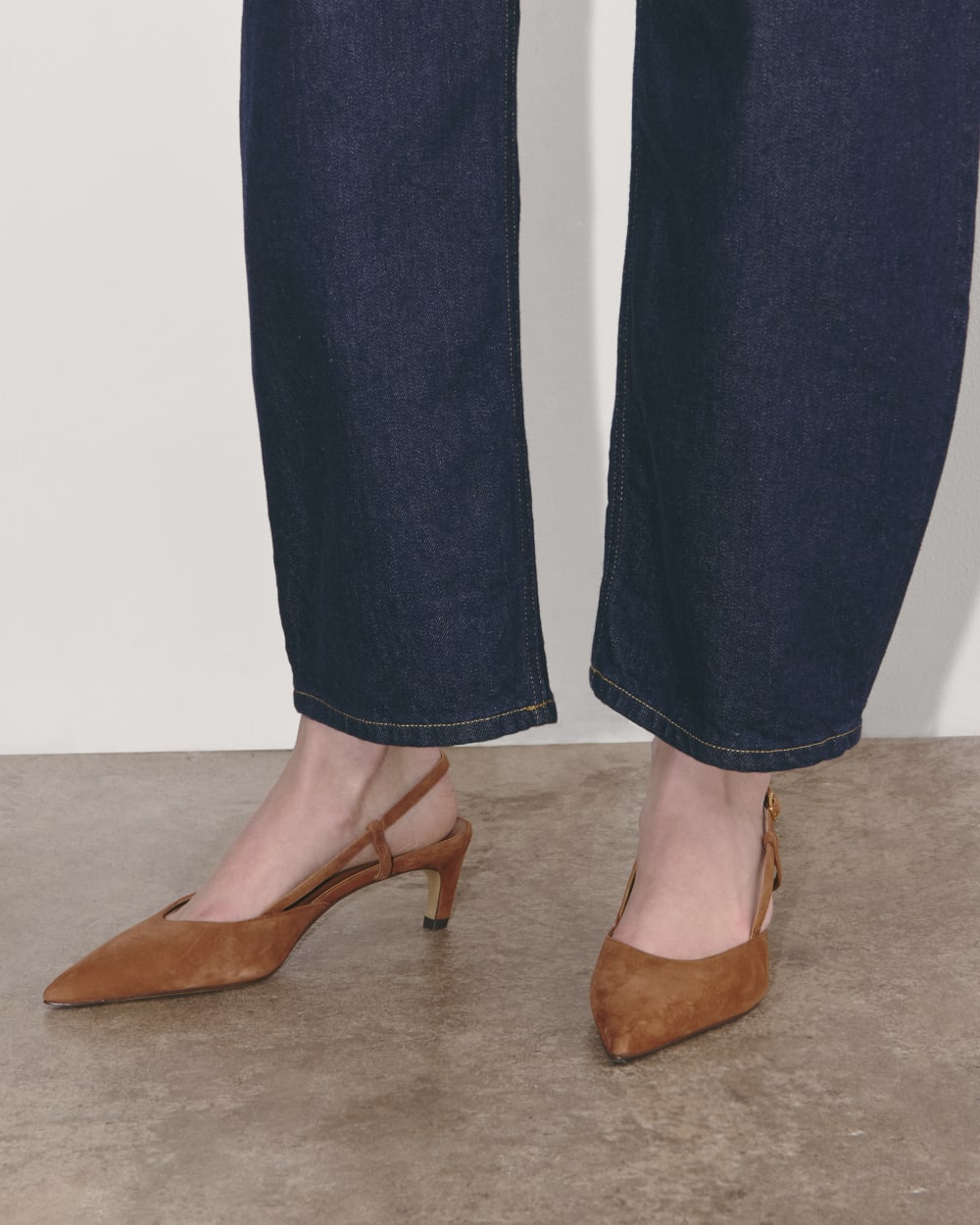 The Studio Slingback Heel in Saddle Brown Suede — alternate view