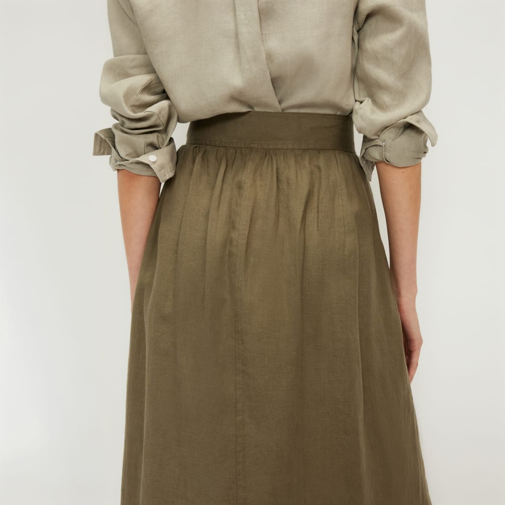 The Linen Wrap Skirt in Kalamata — detail view