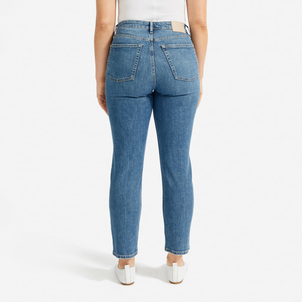 The Super-Straight Jean in Medium Blue Wash — detail view