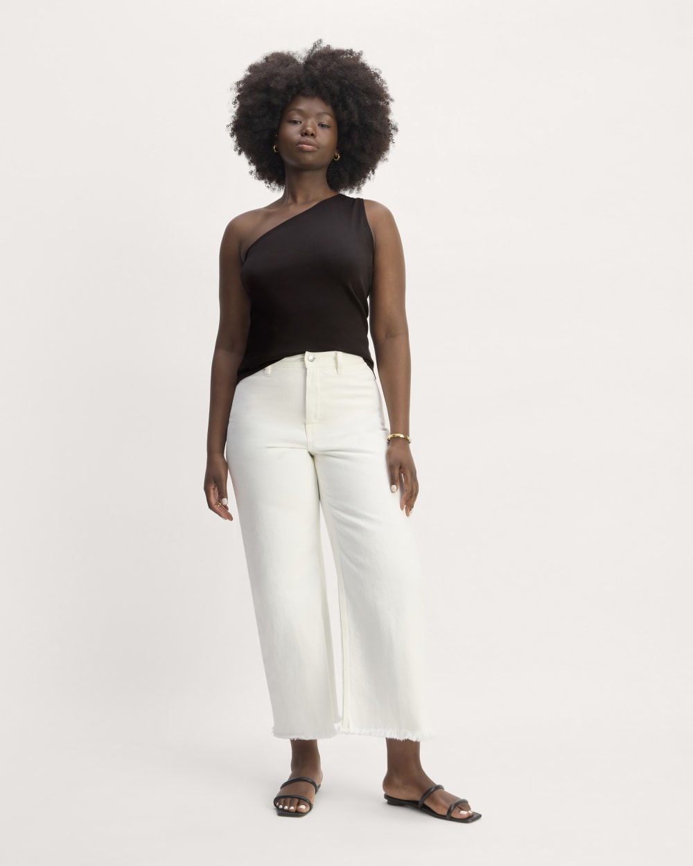 The Form One-Shoulder Tank in Black — detail view