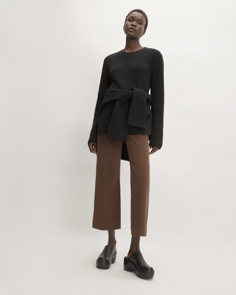 The Organic Cotton Slim Crew Sweater in Black — detail view