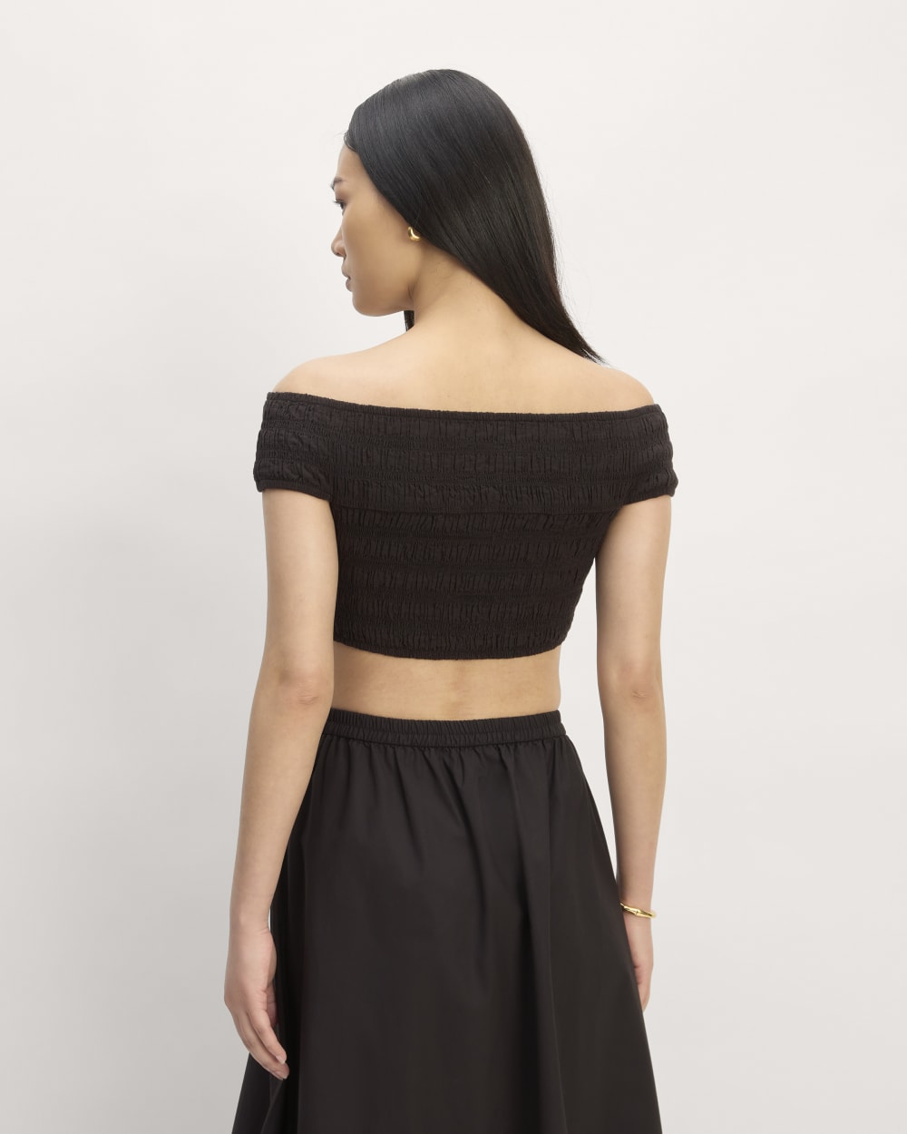The Gauze Smock Top in Black — detail view