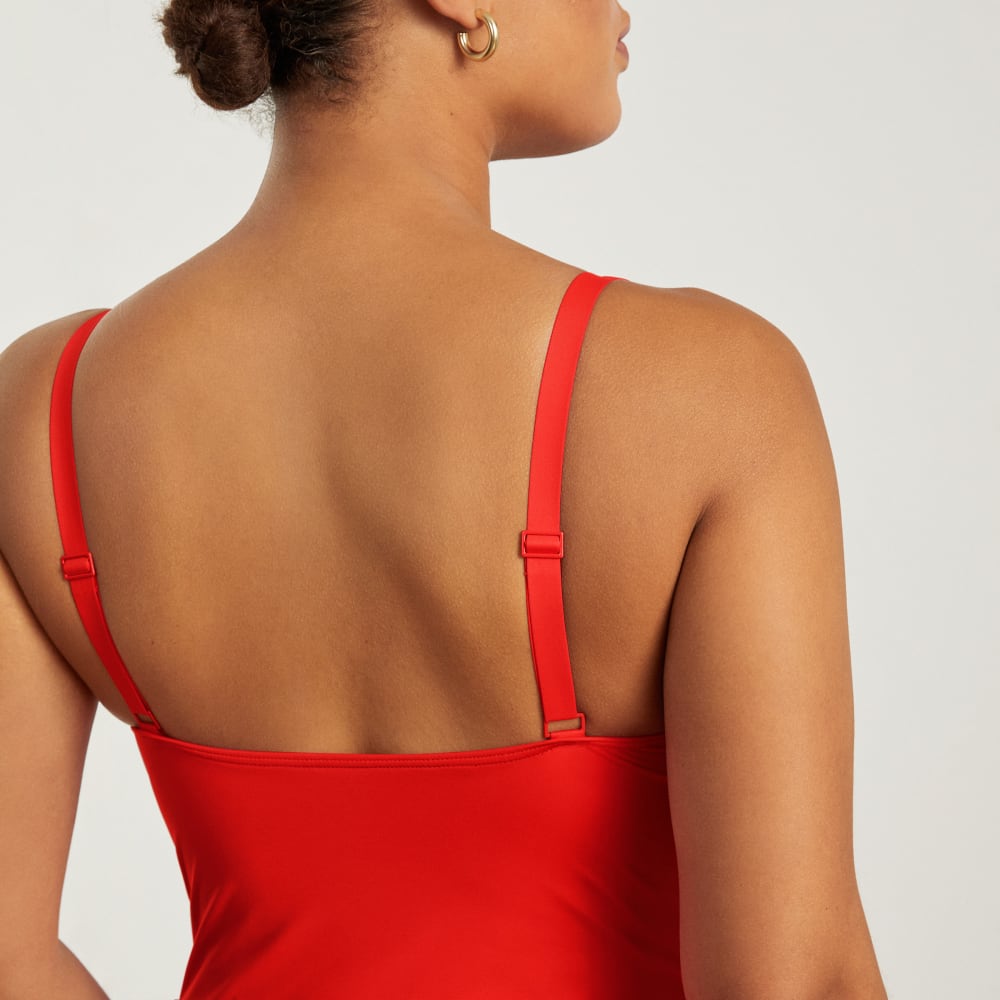 The V-Neck One-Piece in Bright Red — detail view