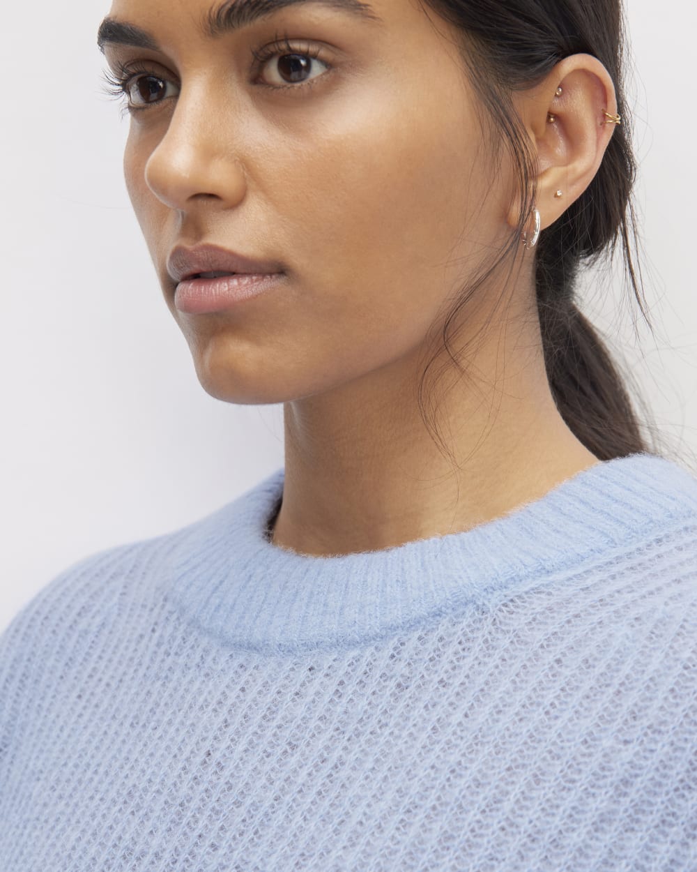 The Cocoon Crew in Alpaca in Chambray Blue — detail view
