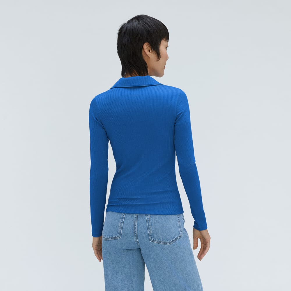 The Super-Soft Zip Polo in Lapis Blue — detail view