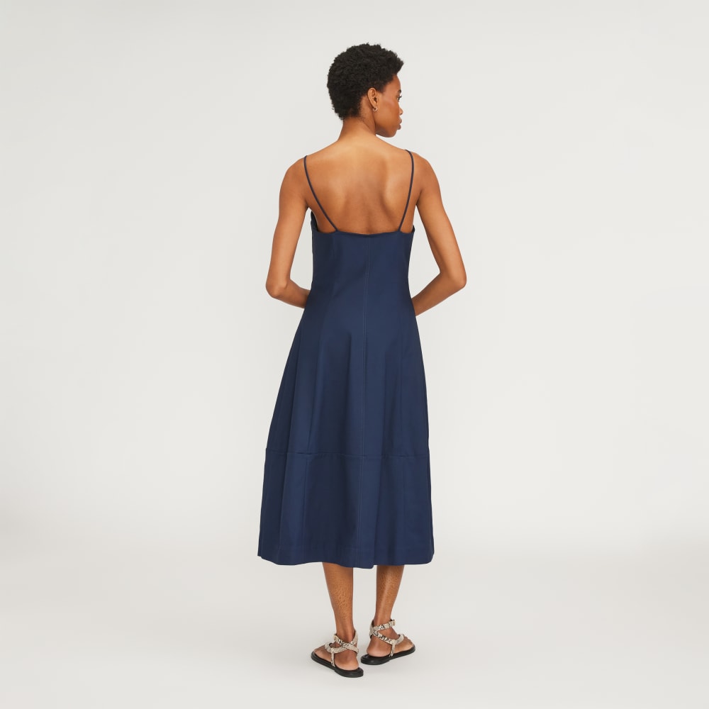 The Structured Cotton Bell Dress in Navy — detail view