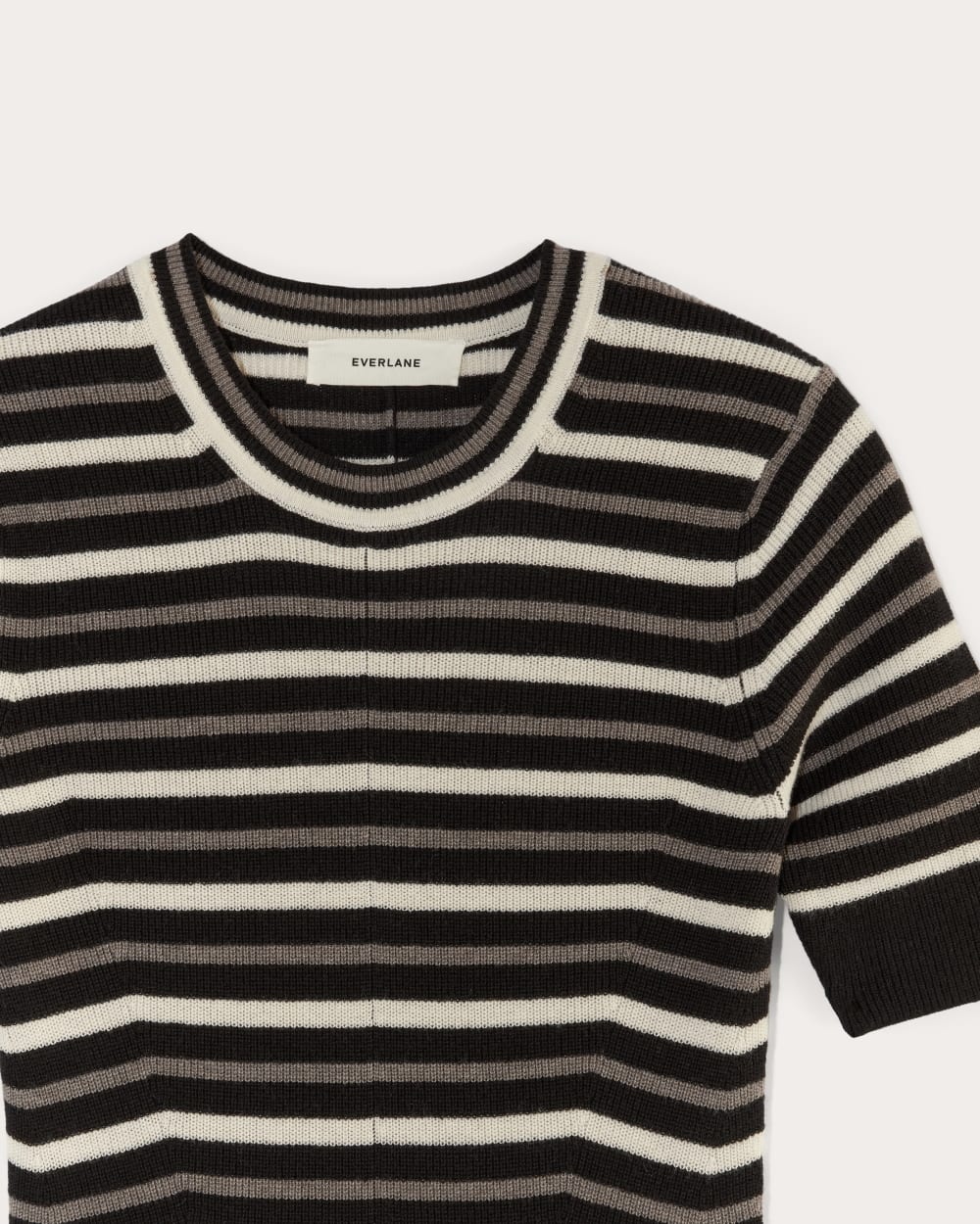 The Ribbed Sweater Dress in Taupe / Canvas / Black — detail view