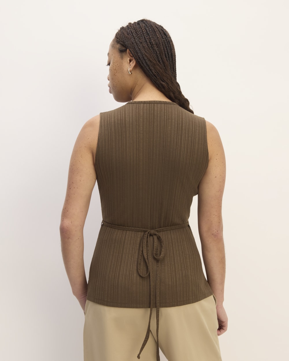 The Rib Wrap Top in Cocoa — detail view