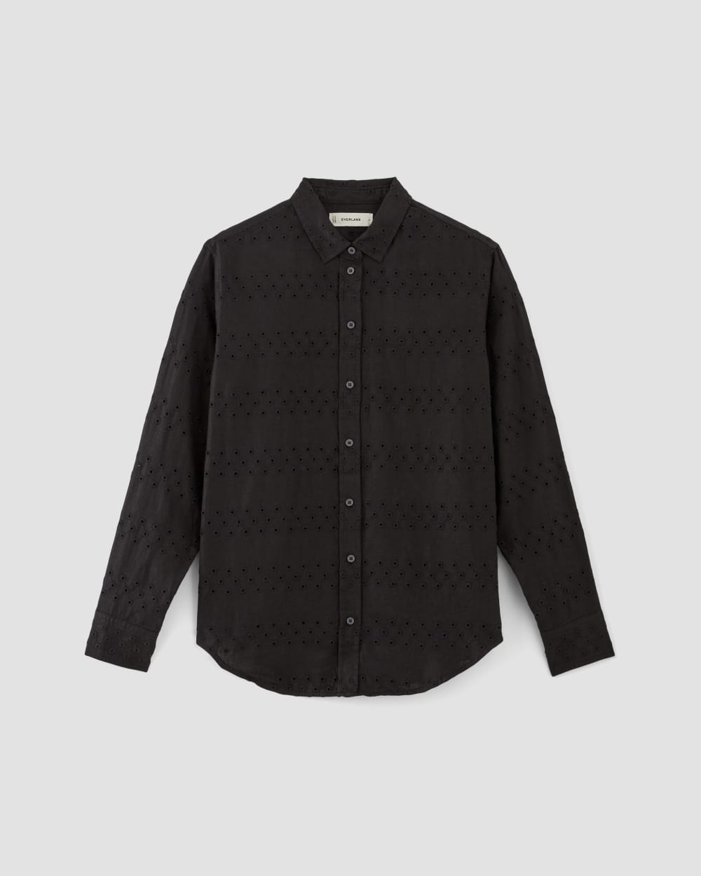 The Linen Eyelet Relaxed Shirt in Black Eyelet — alternate view