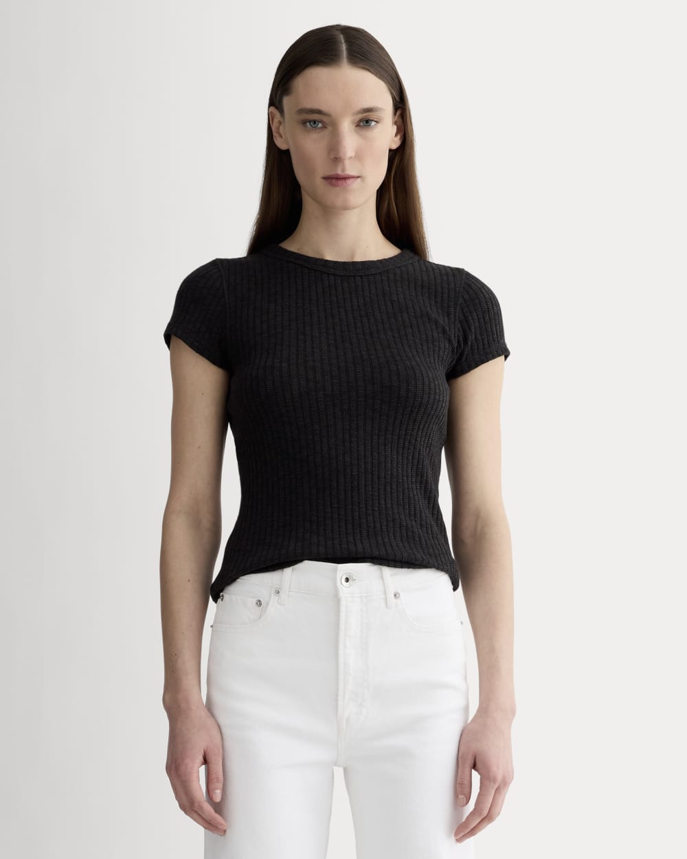 The Cozy Rib Tee in Black — front view