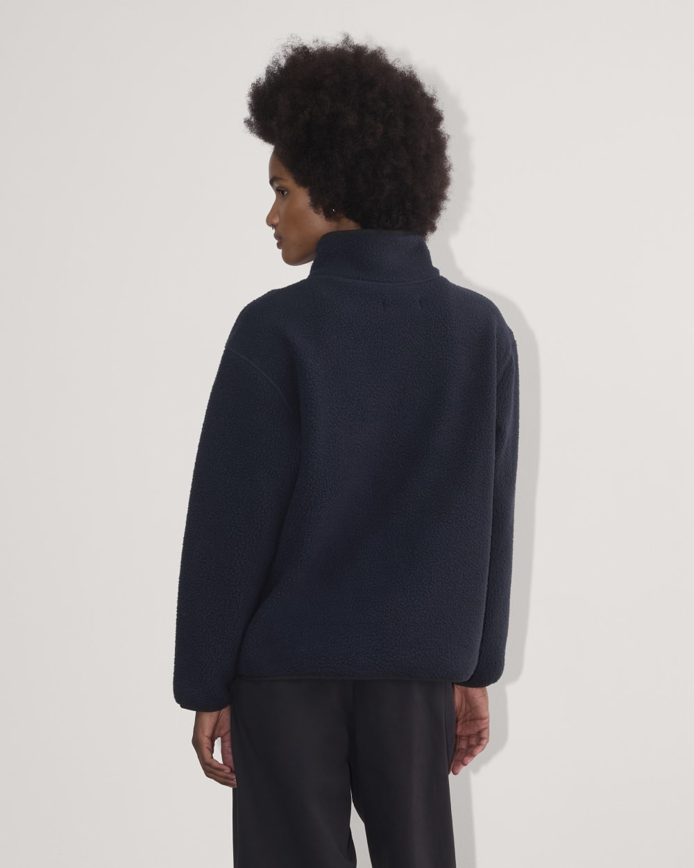 The ReNew Fleece Oversized Half-Zip in Navy — detail view