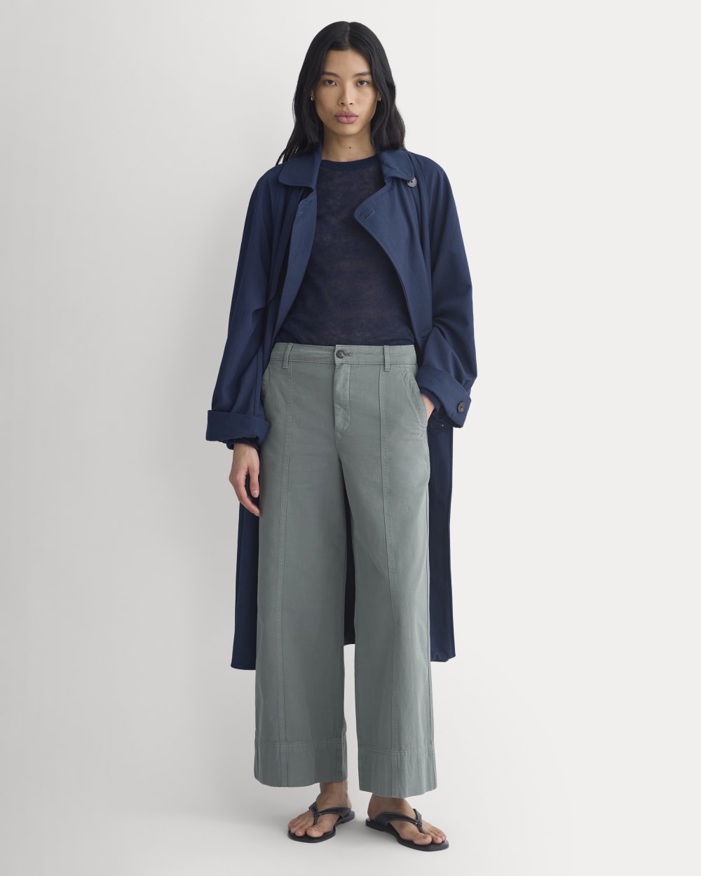 Seamed Wide-Leg Pant in Agave Green — front view