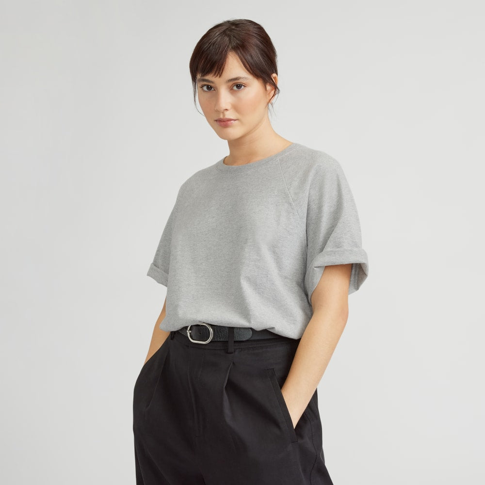 The Organic Cotton Raglan Tee in Heathered Grey — front view