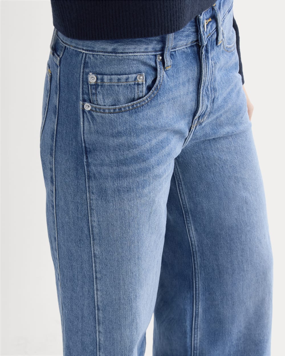 Paneled Wide-Leg Jean in Tungsten Scratch — detail view