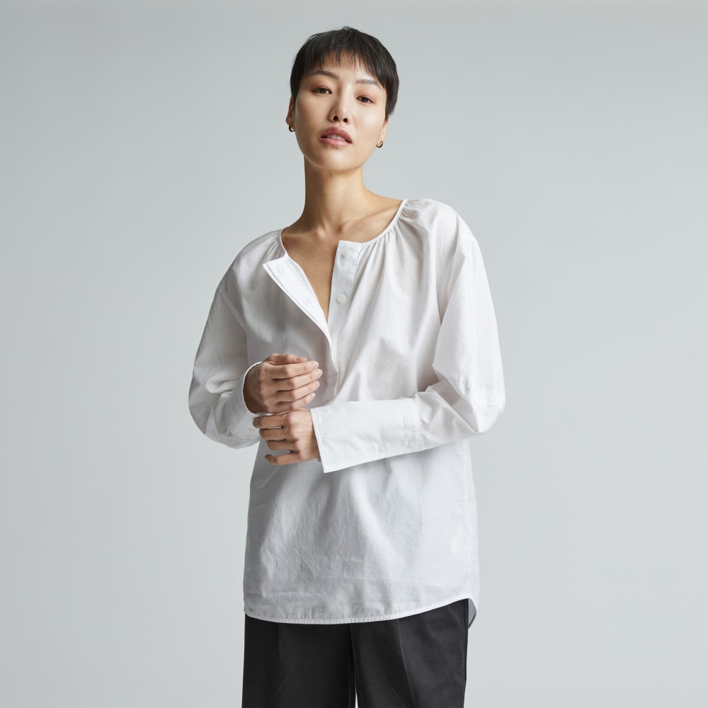 The Silky Cotton Balloon Sleeve Top in White — front view