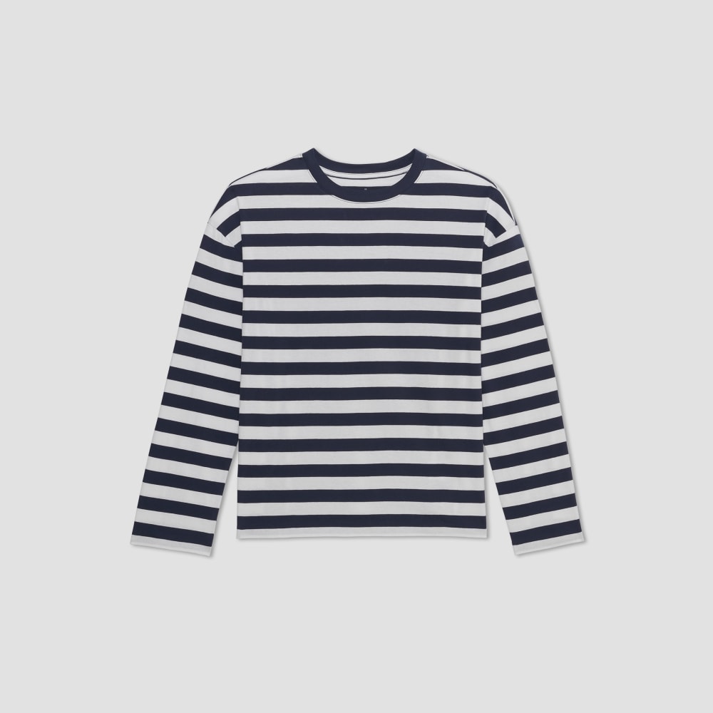 The Organic Cotton Relaxed Long Sleeve Tee in Navy / Canvas — alternate view