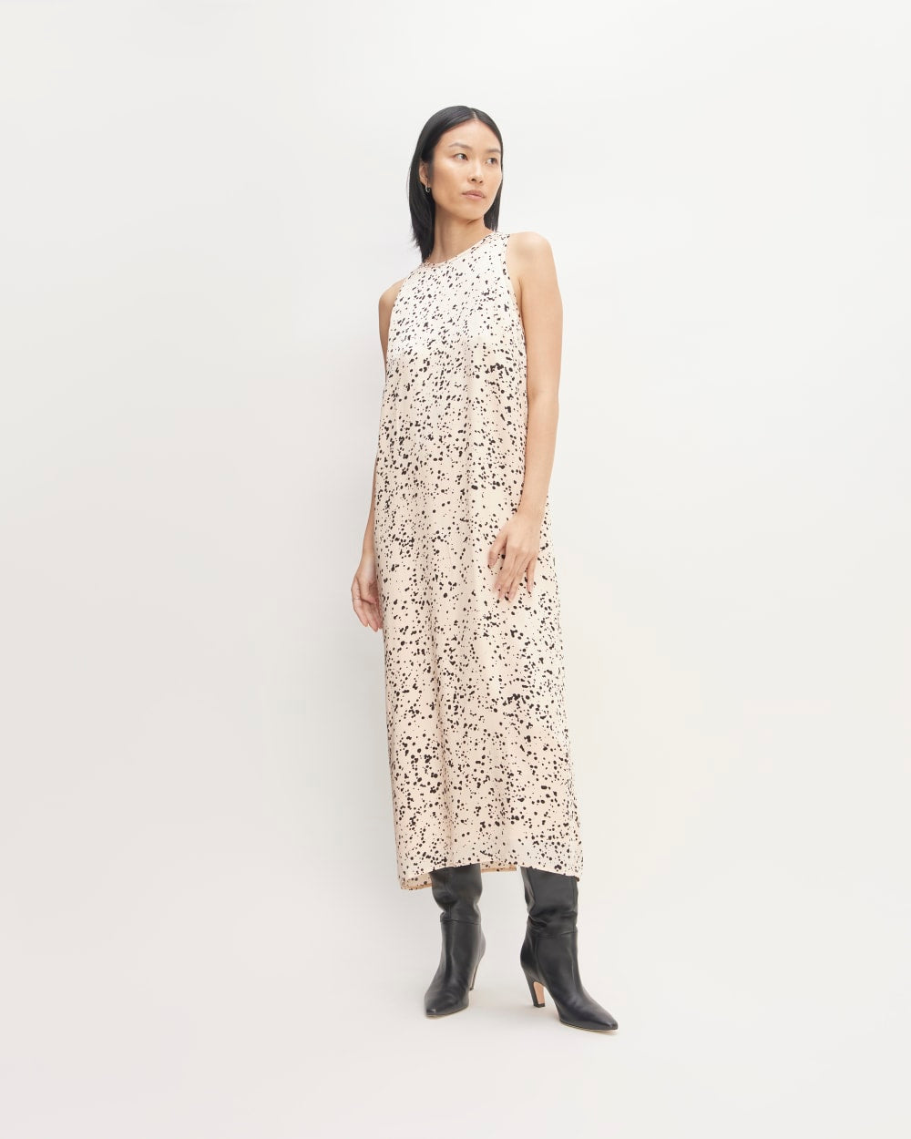The Satin Racerback Slip Dress in Whisper Pink Moonsplatter — front view
