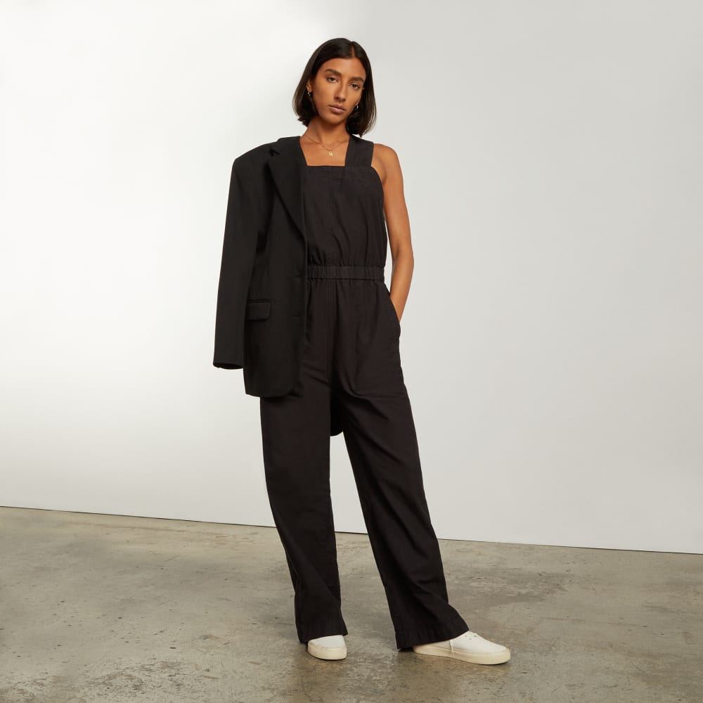 The Fatigue Apron Jumpsuit in Black — detail view