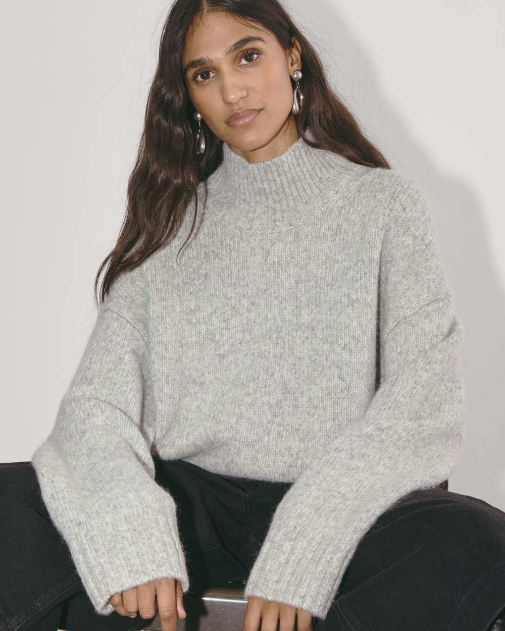 The Cloud Oversized Turtleneck in Heather Grey — detail view
