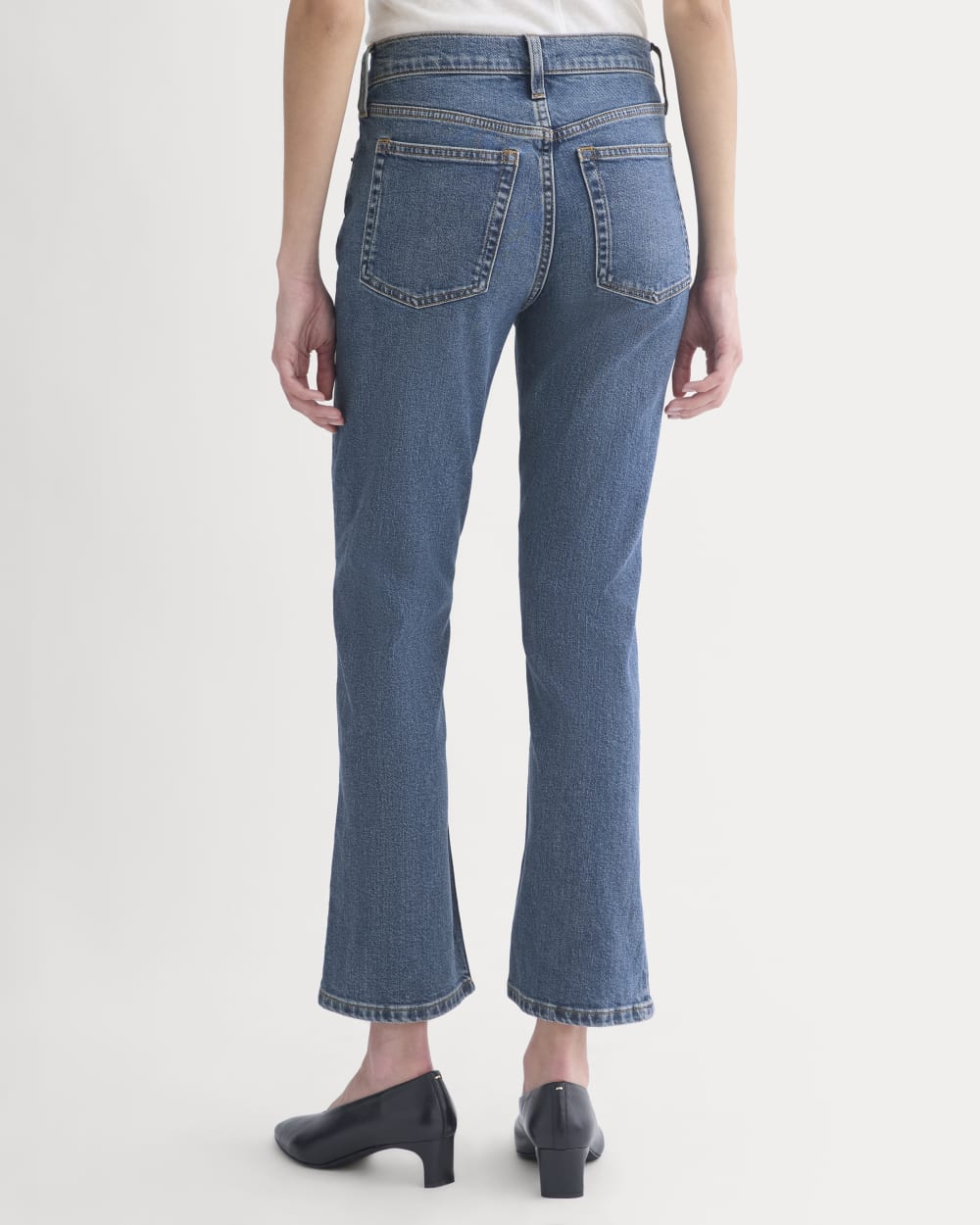 High-Rise Kick Flare Jean in Washed Indigo — detail view
