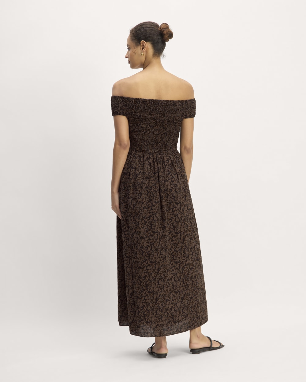 The Gauze Off-the-Shoulder Dress in Black / Cocoa Small Floral — detail view
