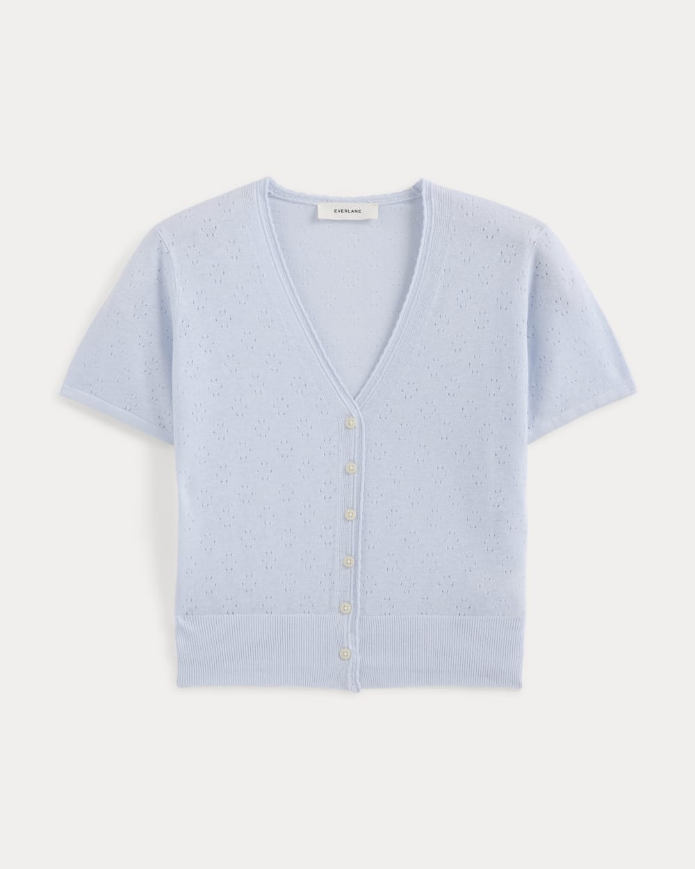 Lace Trim Cardigan in Fine Linen in Skywriting — alternate view