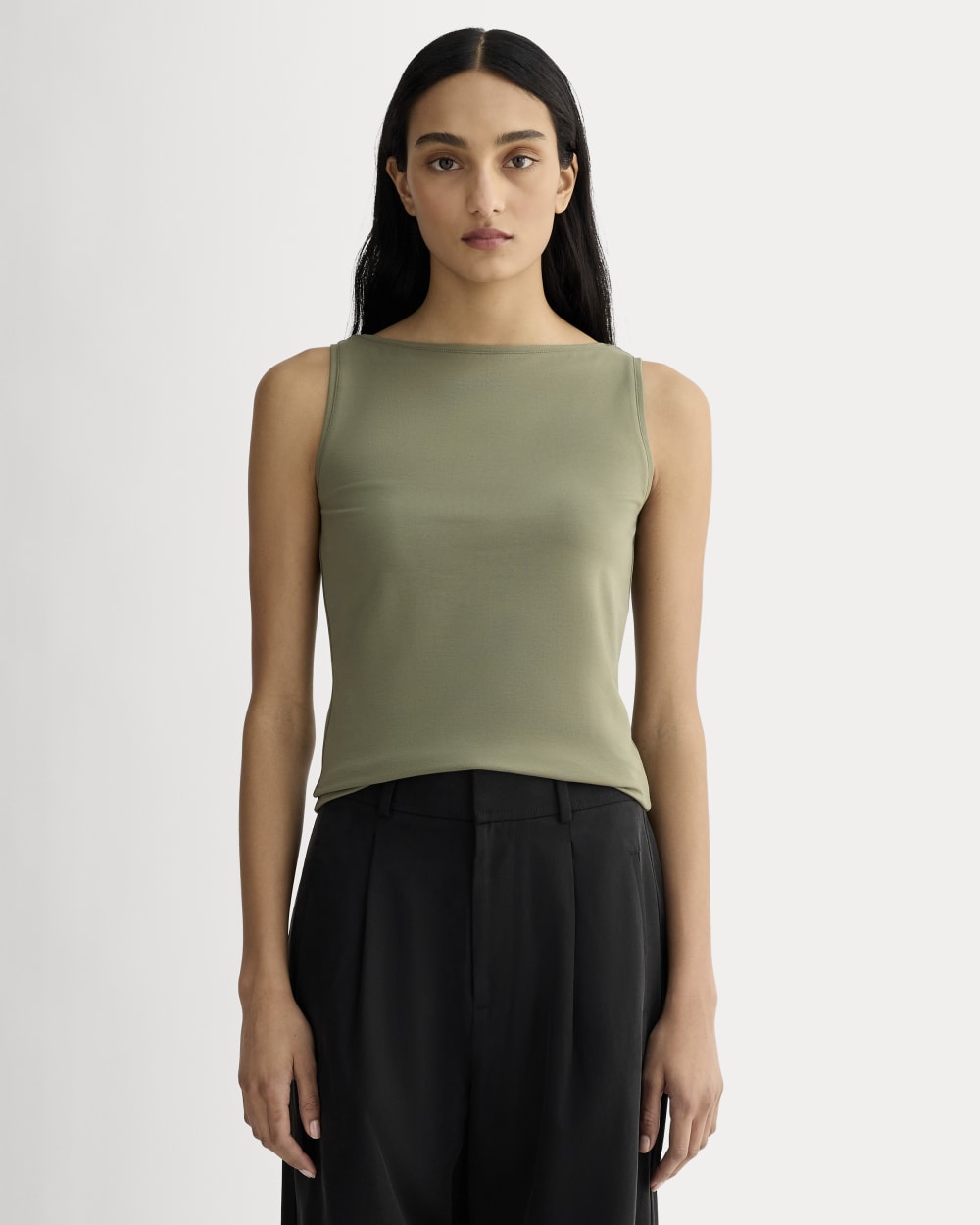 The Form Boatneck Tank in Lichen Green — front view