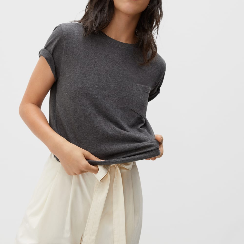 The Box-Cut Tee in Essential Cotton in Charcoal — alternate view