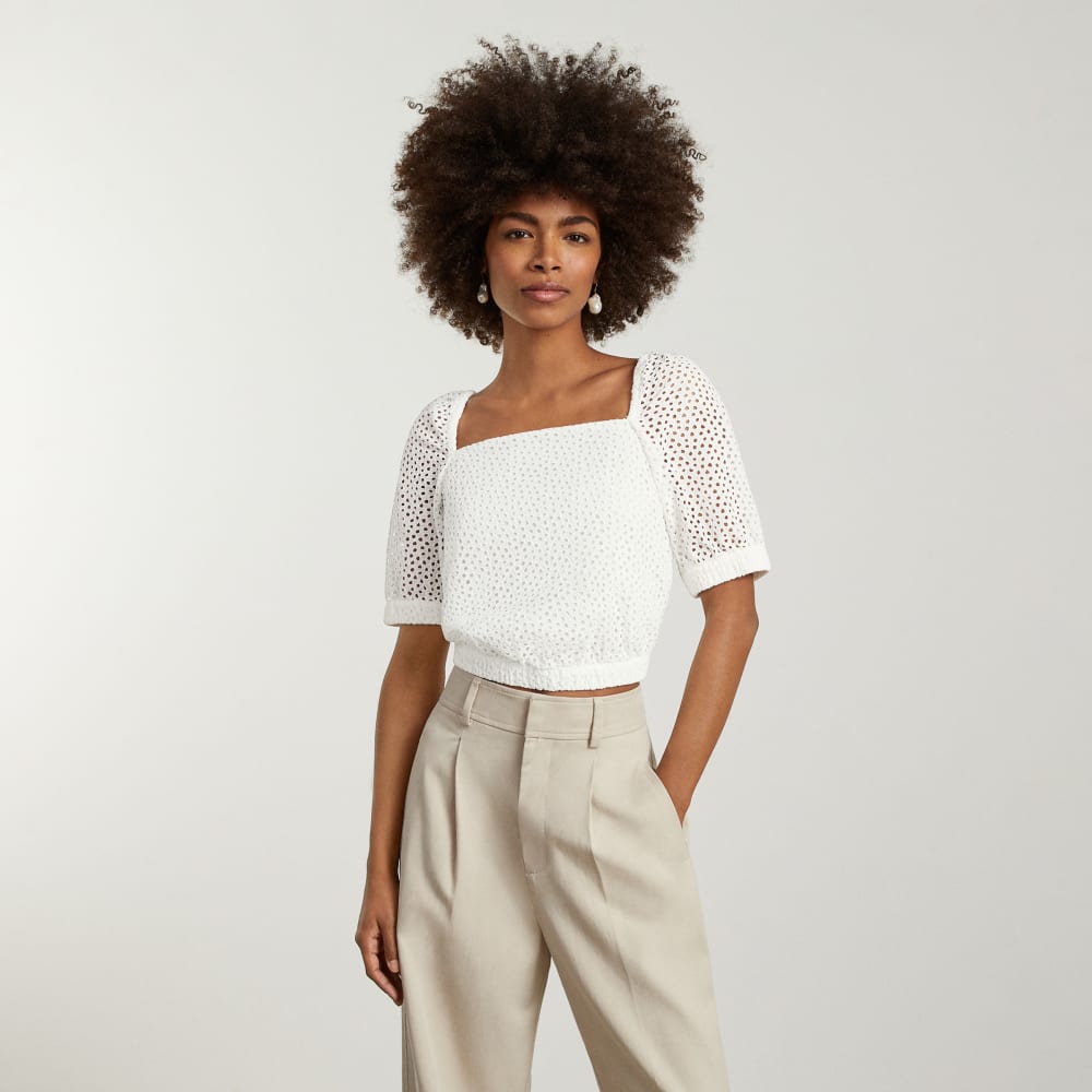 The Eyelet Puff Sleeve Top in White — alternate view
