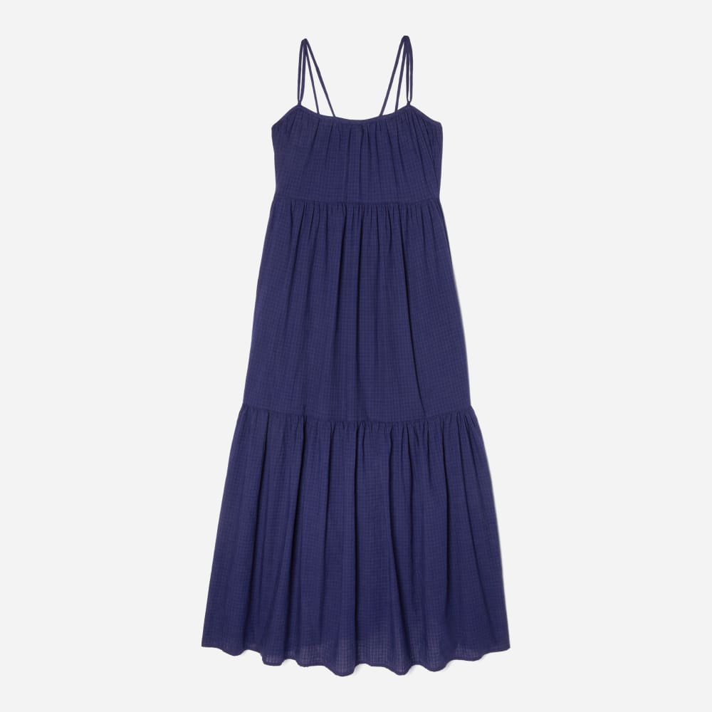 The Billow Tiered Maxi Dress in Navy — front view