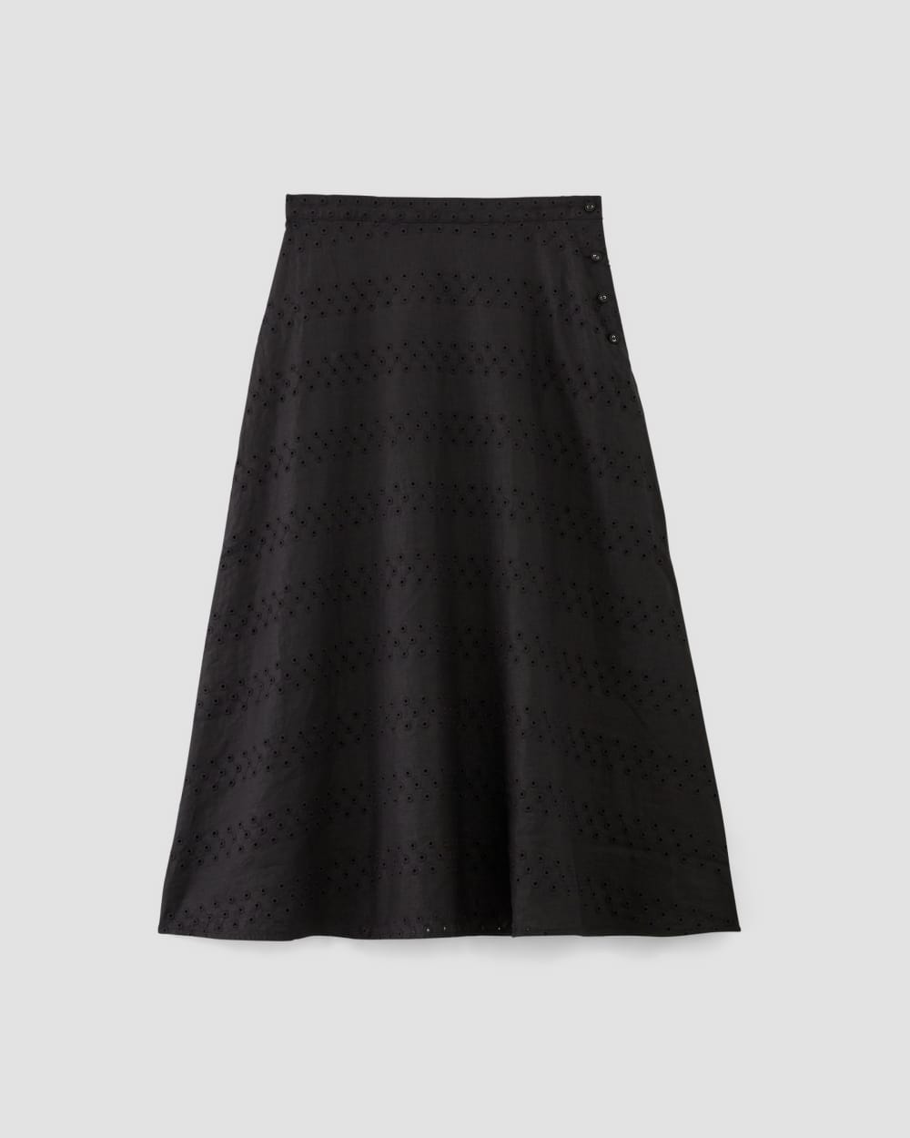 The Linen Eyelet Midi Skirt in Black Eyelet — alternate view